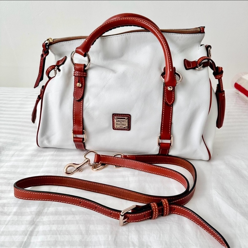 Dooney & Bourke Florentine Satchel in White/Natural with crossbody strap